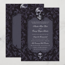 Convites Casamento Floral Boho Gótico Roxo Escuro Caveira