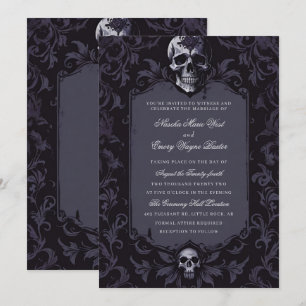 Convites Casamento Floral Boho Gótico Roxo Escuro Caveira