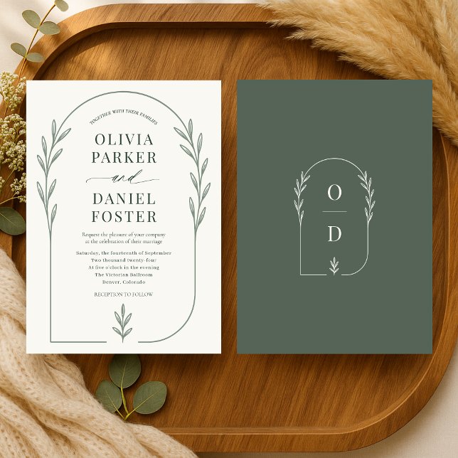 Convites Casamento Floral Boho Marfim Verde Salvia Minimali (Criador carregado)