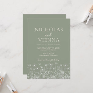 Convites Casamento Floral Boho Minimalista Verde Salvia Ele