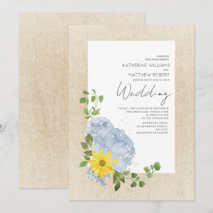 Convites Casamento Floral Boho Moderno de Girassol Azul Emp