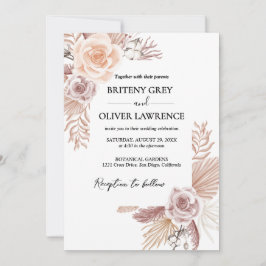 Convites Casamento Floral Boho Neutro Rústico