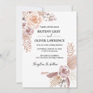 Convites Casamento Floral Boho Neutro Rústico