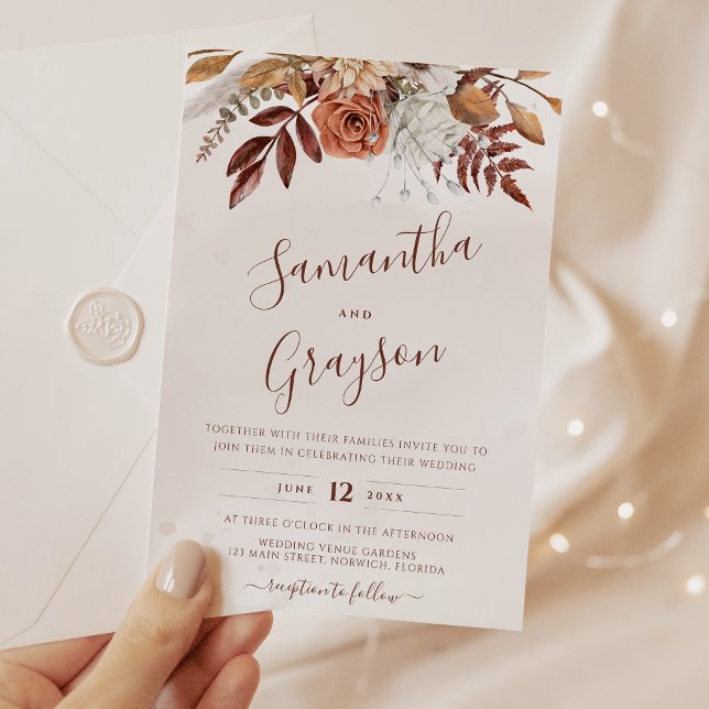 Convites Casamento Floral Boho Neutro Rústico (Criador carregado)