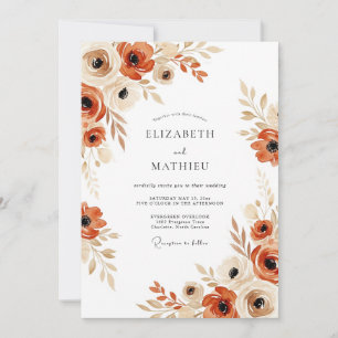 Convites Casamento Floral Boho Outonal em Terracota