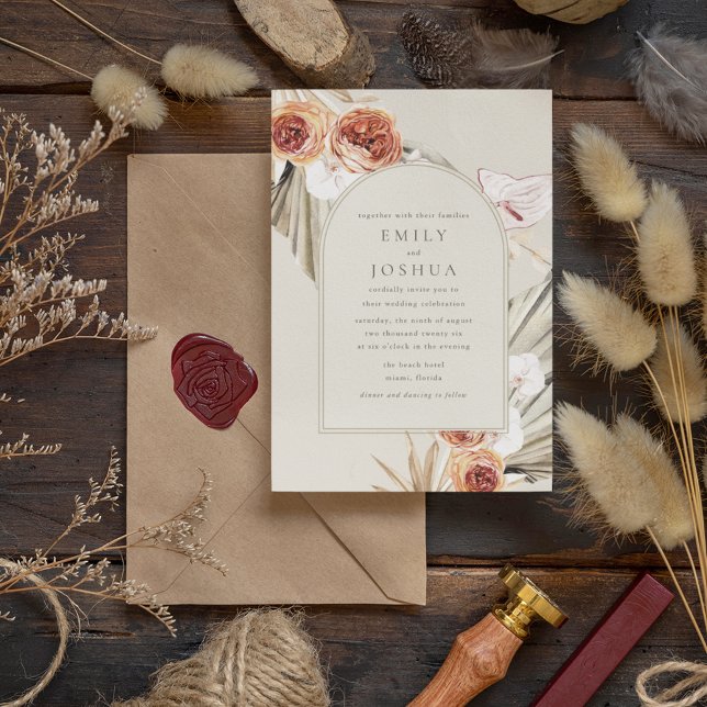 Convites Casamento Floral Boho Outono Digital (Criador carregado)