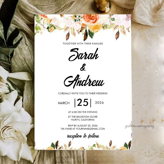 Convites Casamento Floral Boho Outono Terracota (Boho Autumn Floral Wedding Invitation)
