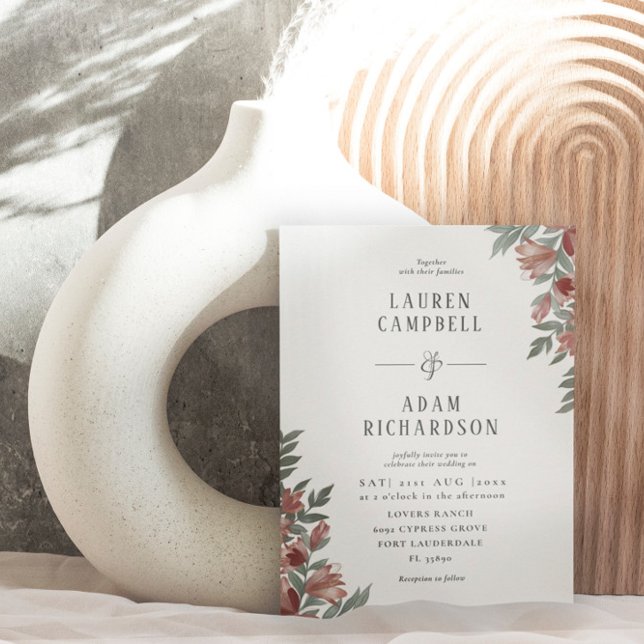 Convites Casamento Floral Boho Outono Terracota (Criador carregado)
