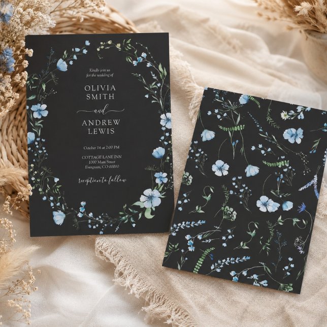 Convites Casamento Floral Boho Preto (Criador carregado)