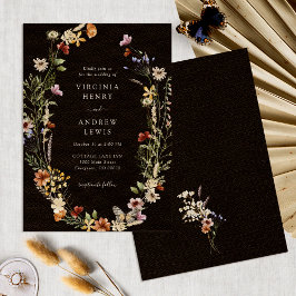 Convites Casamento Floral Boho Preto