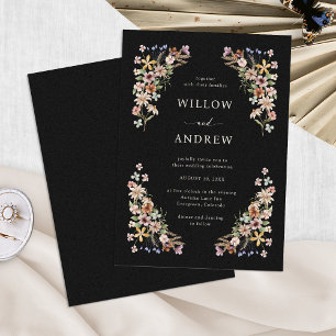 Convites Casamento Floral Boho Preto