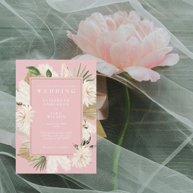Convites Casamento Floral Boho Rosa (Criador carregado)