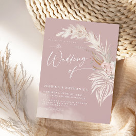 Convites Casamento Floral Boho Rosa Cor-de-Rosa com Grama d