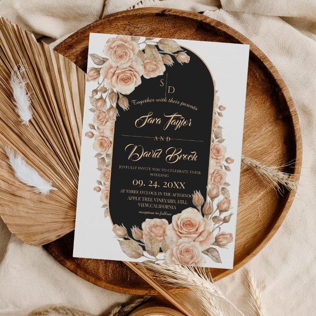 Convites Casamento Floral Boho Roses Dourado (Criador carregado)