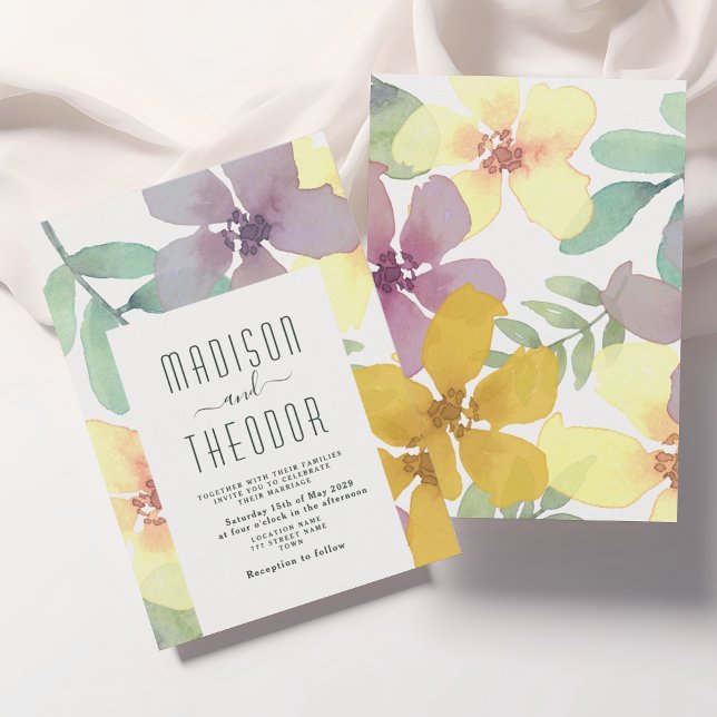 Convites Casamento Floral Boho Roxo Amarelo (Criador carregado)
