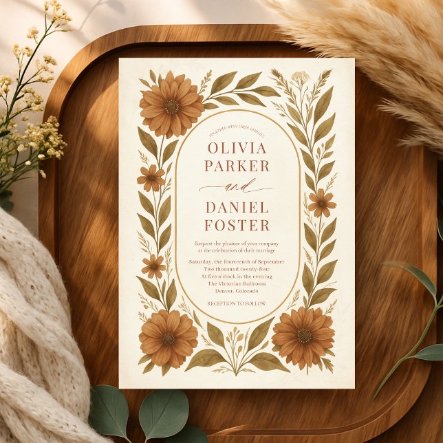 Convites Casamento Floral Boho Rústico de Outono (Criador carregado)