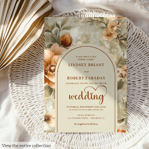Convites Casamento Floral Boho Terracota Marfim Oliva Vinta