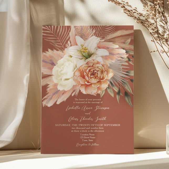 Convites Casamento Floral Boho Terracota Outono (Criador carregado)
