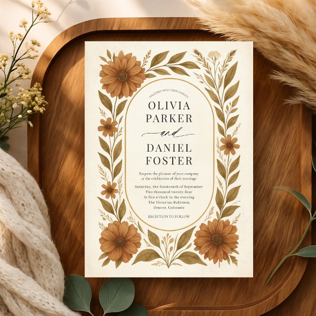 Convites Casamento Floral Boho Terracota Rústico (Criador carregado)