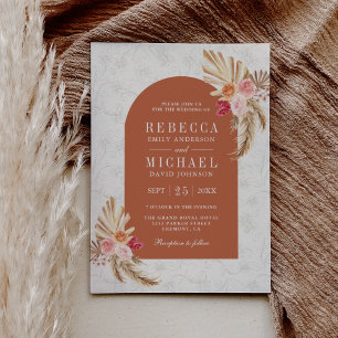 Convites Casamento Floral Boho Terroso Pampas Terracota