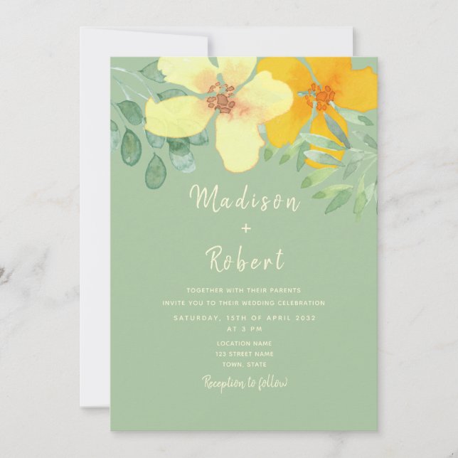 Convites Casamento Floral Boho Verde Sage (Frente)