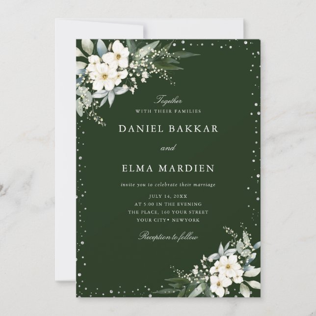 Convites Casamento Floral Boho Verde Sage Moderno e Elegant (Frente)