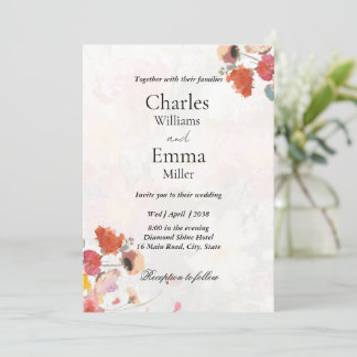 Convites Casamento Floral Boho Vermelho e Rosa Cor-de-Rosa 