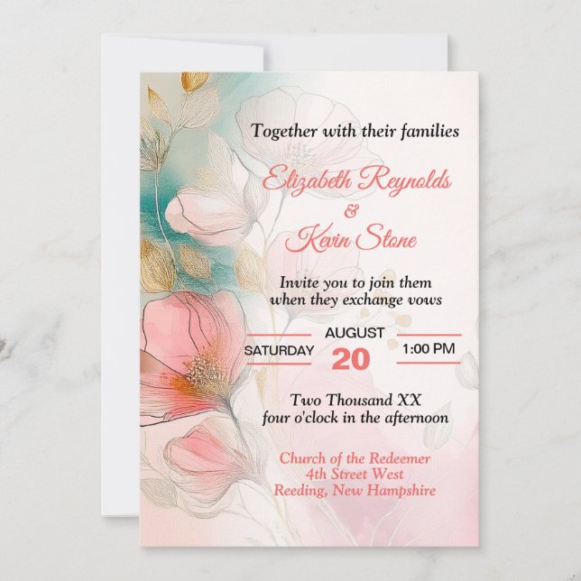 Convites Casamento Floral Bonito (Frente)
