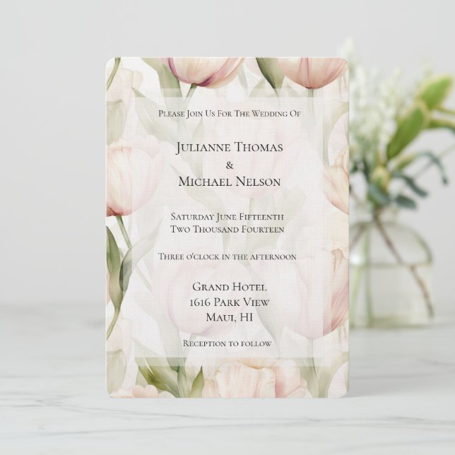 Convites Casamento Floral bonito Com Creme Rosa Tulipas (Em pé/Frente)