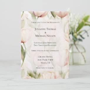 Convites Casamento Floral bonito Com Creme Rosa Tulipas