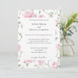 Convites Casamento Floral bonito com Rosas Brancas Rosa Rom