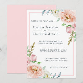 Convites Casamento Floral bonito Pastel Pink Watercolor