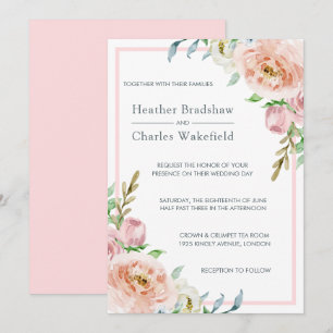 Convites Casamento Floral bonito Pastel Pink Watercolor