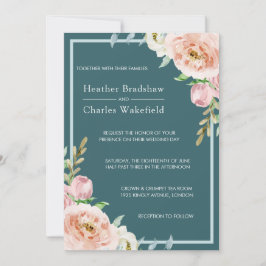 Convites Casamento Floral bonito Teal Watercolor