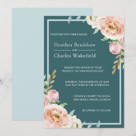 Convites Casamento Floral bonito Teal Watercolor