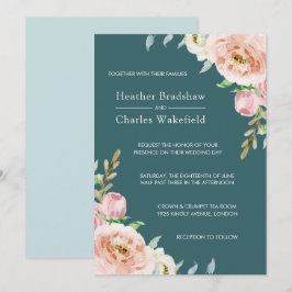 Convites Casamento Floral bonito Teal Watercolor