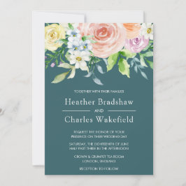 Convites Casamento Floral bonito Teal Watercolor