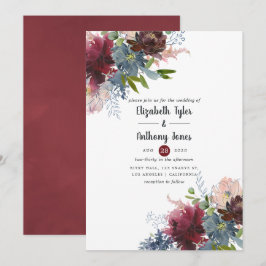 Convites Casamento Floral Bordo e Azul Marinho