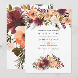 Convites Casamento Floral Bordo em Aquarela