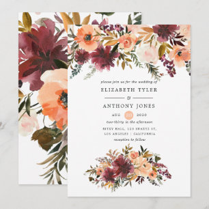 Convites Casamento Floral Bordo em Aquarela
