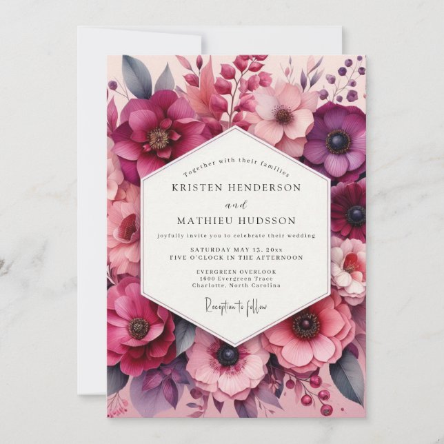 Convites Casamento Floral Borgonha (Frente)