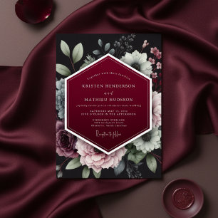 Convites Casamento Floral Borgonha ao Crepúsculo