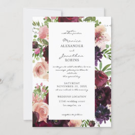 Convites Casamento Floral Borgonha e Rosa Choque