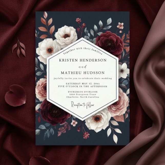 Convites Casamento Floral Borgonha em Flor (Criador carregado)