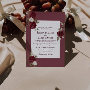 Convites Casamento Floral Borgonha Vinho Tinto Old Money