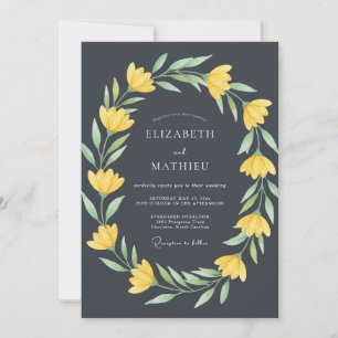 Convites Casamento Floral Botânico Amarelo Carvão