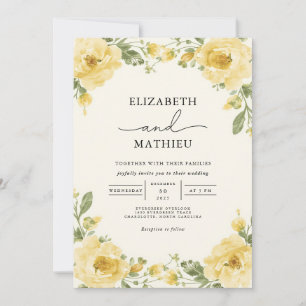 Convites Casamento Floral Botânico Amarelo-Elegante