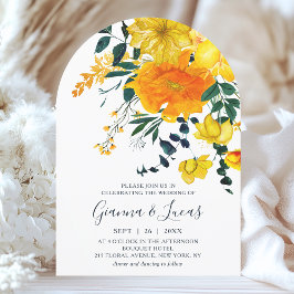 Convites Casamento Floral Botânico Amarelo Elegante