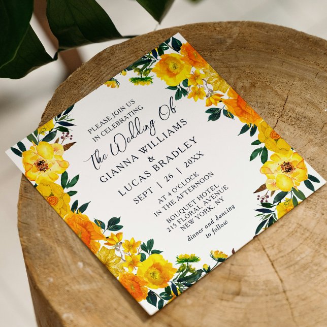 Convites Casamento Floral Botânico Amarelo Elegante (Criador carregado)