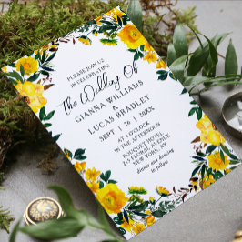 Convites Casamento Floral Botânico Amarelo Elegante